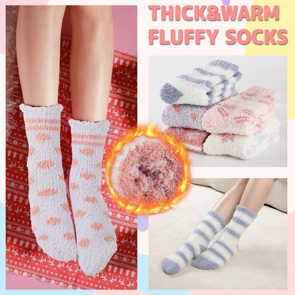 Women's Fuzzy Socks 5 Pairs for Warm Fluffy Cozy Winter Soft Home Slipper Socks - Picture 4 of 7